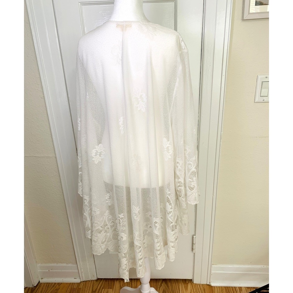 me and u Lace Mesh Embroidered Kimono Boho Open Front Duster Fairy Prairie / 2X - Picture 3 of 15